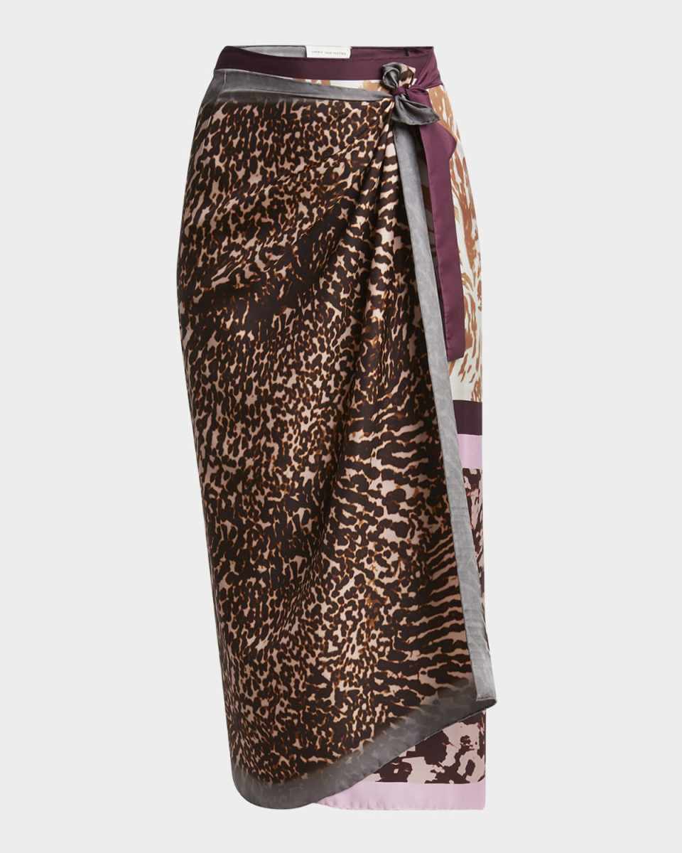 Printed Silk Midi Wrap Skirt